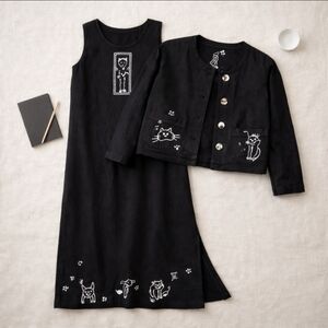 Vintage CITE Hand-Painted Cat Artwear Maxi Dress + Jacket Set | Made USA | S